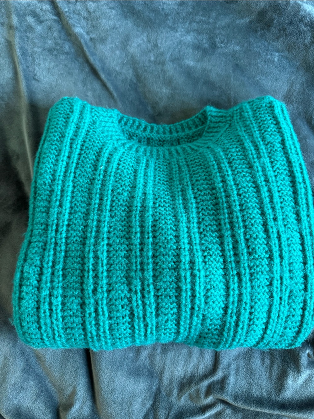 Womens Teal Ribbed Knit Sweater Handmade never worn small